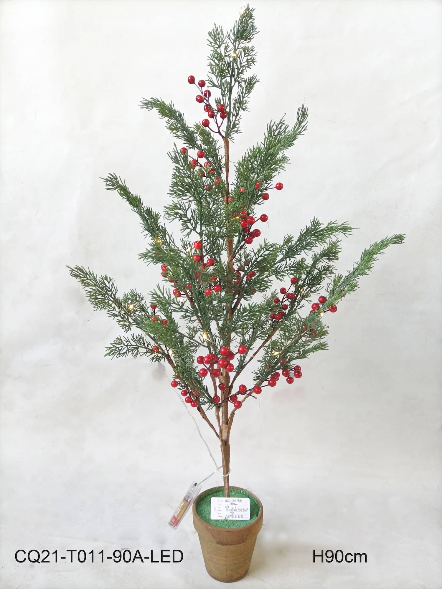 3ft. Pre-Lit Potted Berries & Pine Artificial Christmas Tree, Warm White LED Lights
